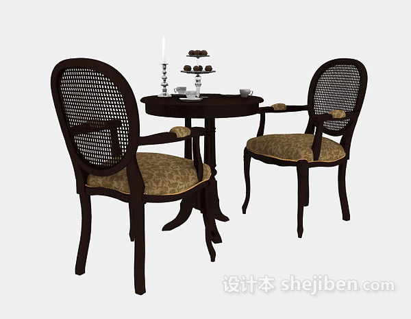 其它美式实木桌椅组合3d模型下载