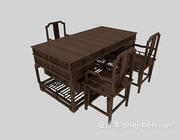 中式风格中式实木条案书桌3d模型下载