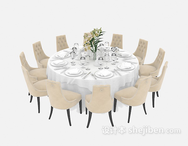 现代风格圆形 餐桌组合3d模型下载