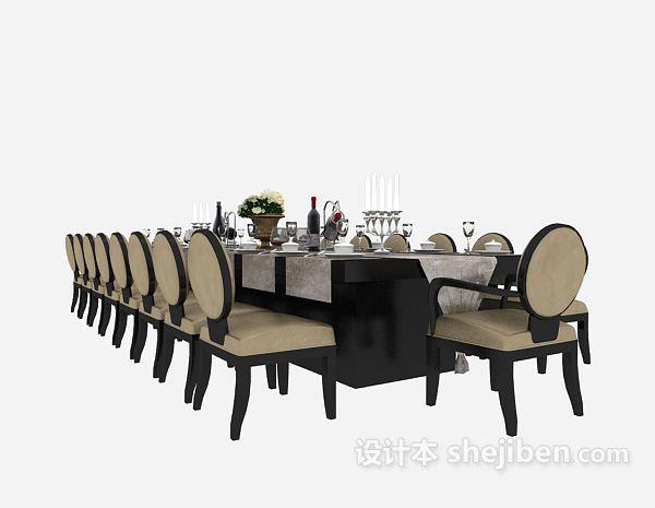 地中海风格大型聚会餐桌椅组合3d模型下载