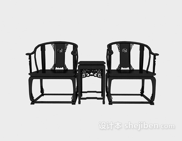 中式风格黑色扶手休闲椅3d模型下载