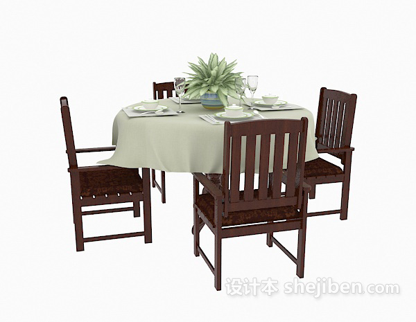 免费新中式风格餐桌3d模型下载
