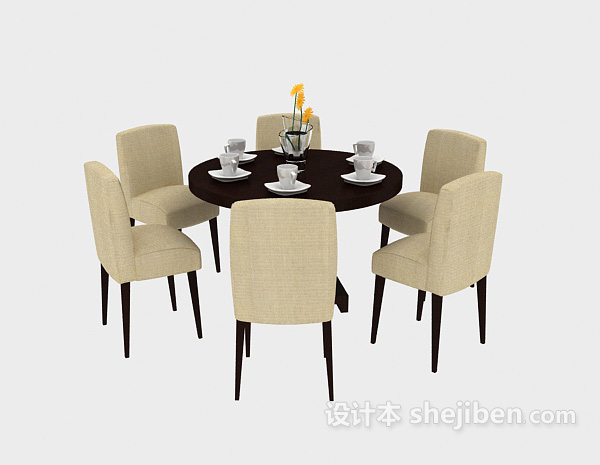 现代风格餐厅实木桌椅餐椅3d模型下载