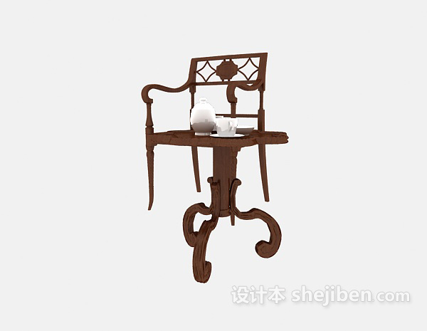免费中式扶手桌椅组合3d模型下载