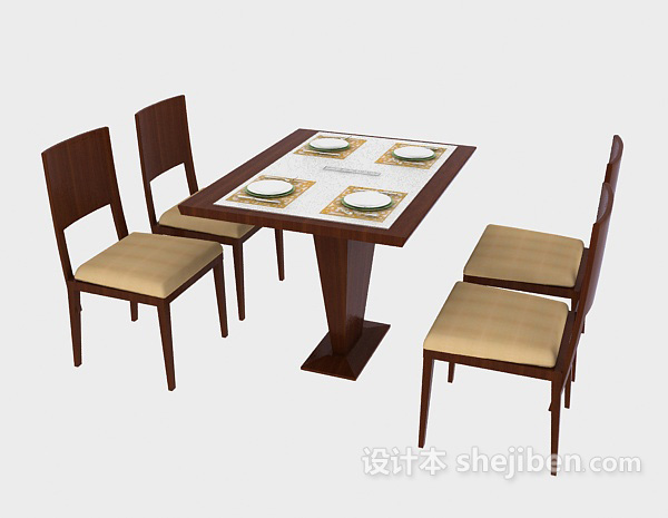 免费简约时尚实木餐桌3d模型下载