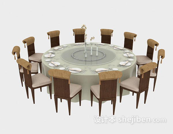 中式风格中式圆形餐桌餐椅3d模型下载