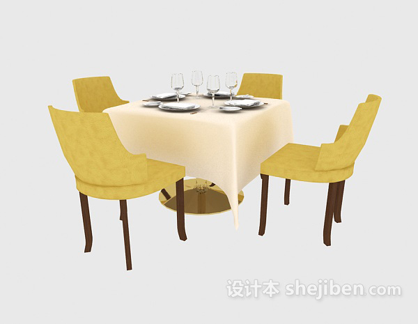 免费简约餐桌餐椅组合3d模型下载