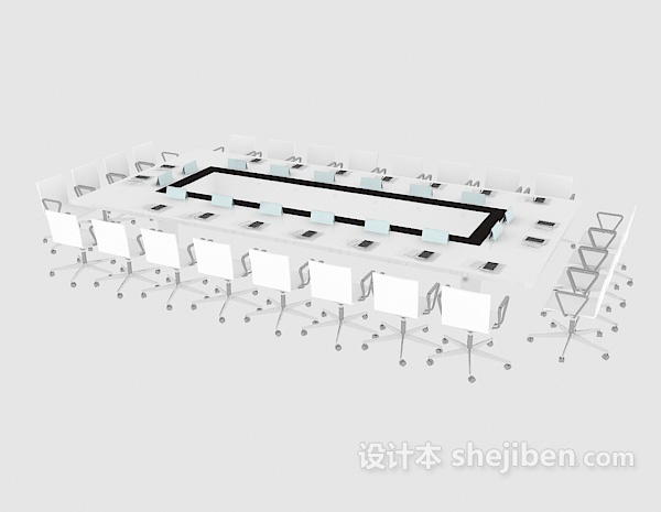 免费白色会议桌椅组合3d模型下载