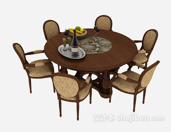 免费传统典雅餐桌椅3d模型下载