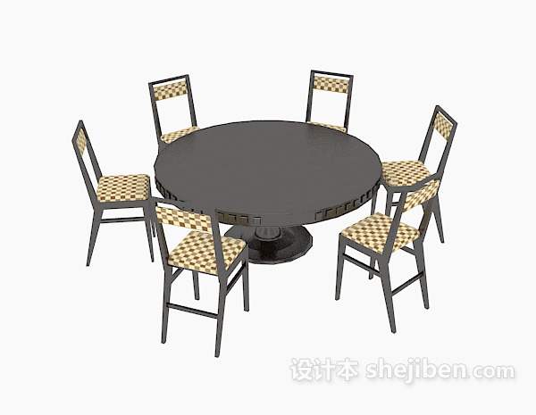 现代风格棕色实木桌椅组合3d模型下载