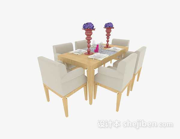 田园风格实木简约餐桌椅3d模型下载