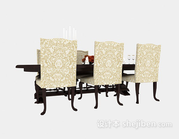 免费美式聚会家庭餐桌3d模型下载
