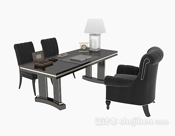 免费黑色办公桌椅3d模型下载
