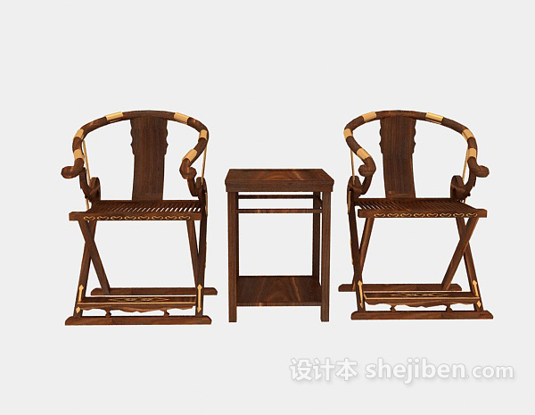 中式风格中式传统实木休闲椅3d模型下载