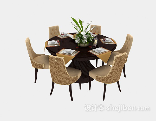 欧式六人圆形餐桌3d模型下载