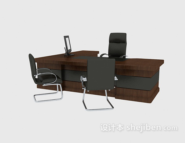 现代风格长条实木办公桌3d模型下载