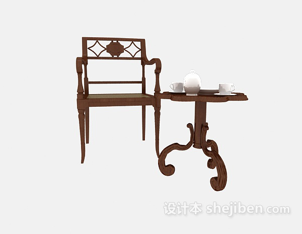 中式风格中式扶手桌椅组合3d模型下载