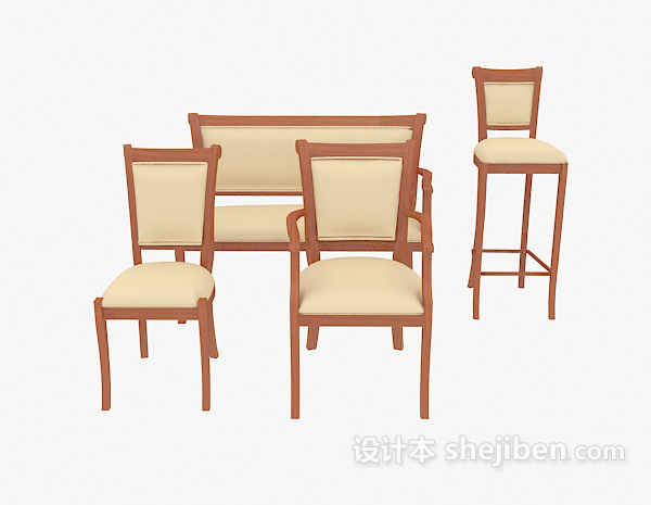 欧式风格实木家居椅集合3d模型下载