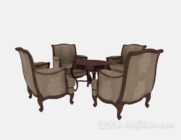 欧式茶桌椅组合3d模型下载
