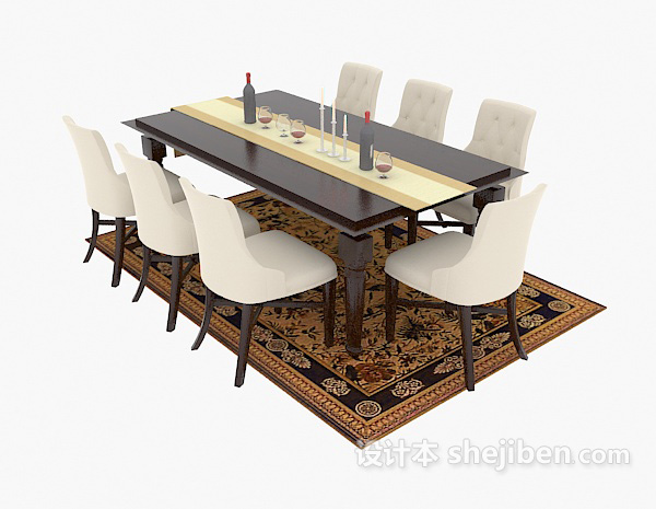 免费欧式家庭餐桌餐椅3d模型下载