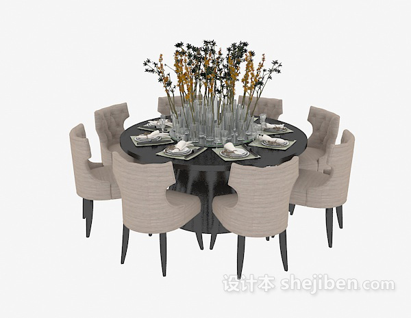免费美式圆形餐桌椅3d模型下载