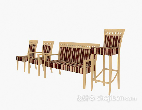 条纹家居椅集合3d模型下载