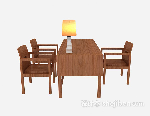 中式风格新中式实木桌椅组合3d模型下载