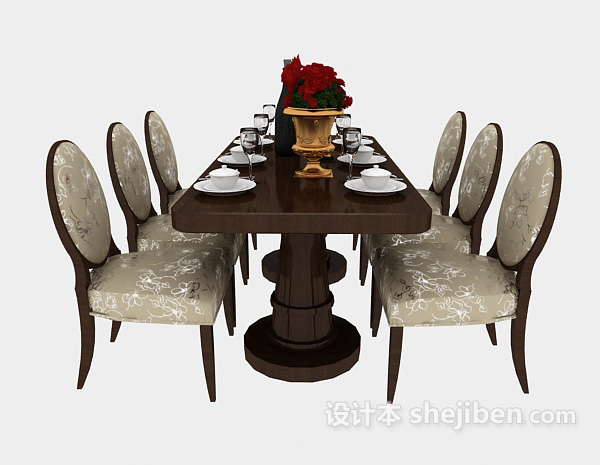 地中海风格精致餐桌椅3d模型下载