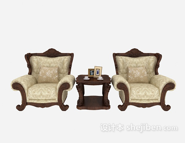 欧式风格欧式豪华实木单人沙发3d模型下载