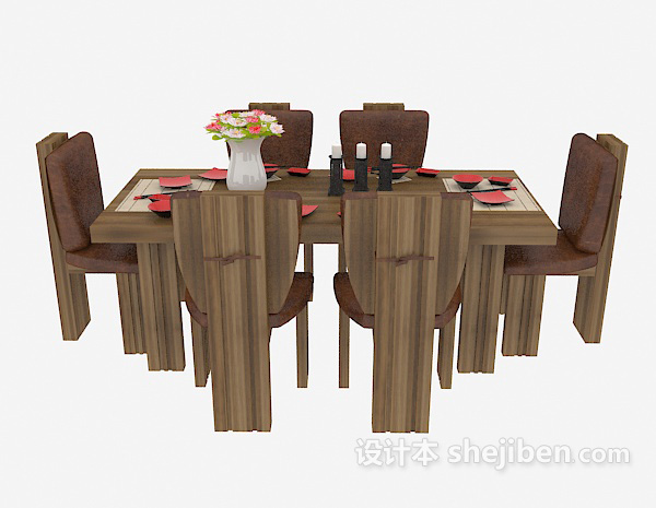 田园风格个性餐厅桌椅组合3d模型下载