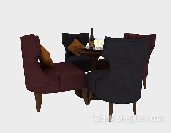欧式风格茶桌椅组合3d模型下载