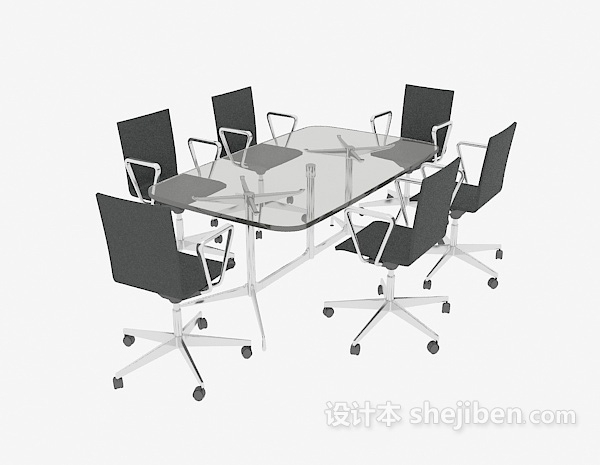 现代风格现代会议桌椅组合3d模型下载