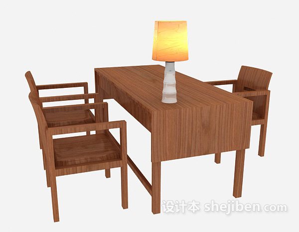 免费新中式实木桌椅组合3d模型下载