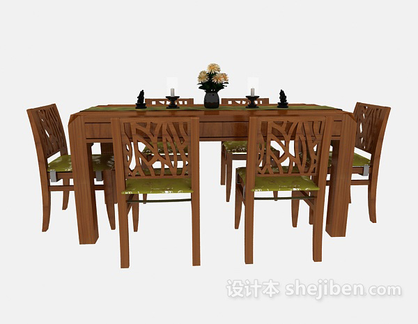 精致田园餐桌椅3d模型下载