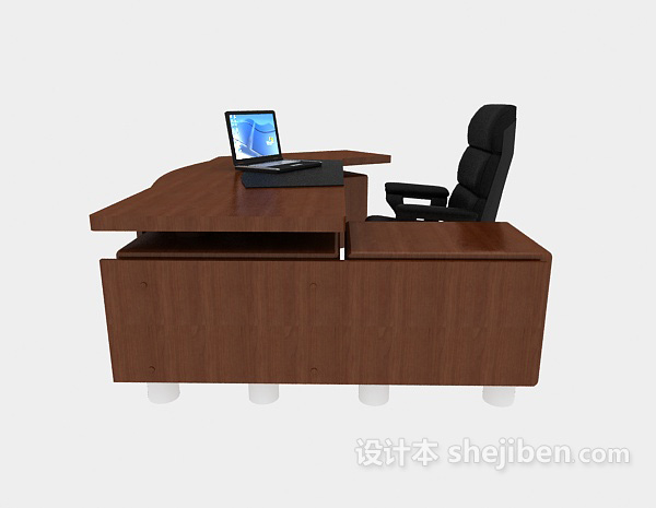 现代风格实木棕色办公桌3d模型下载