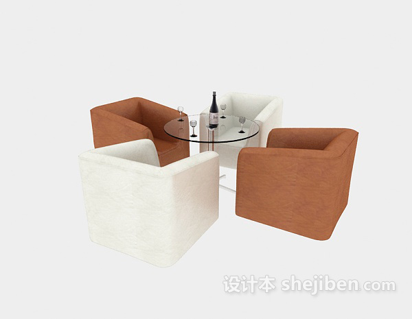 现代风格单人沙发、茶几组合3d模型下载