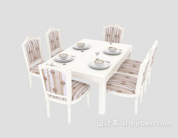 地中海风格白色家居餐桌3d模型下载
