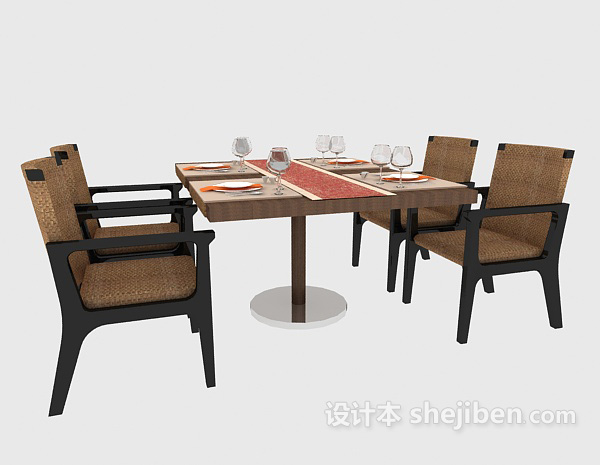 免费聚会实木餐桌椅组合3d模型下载