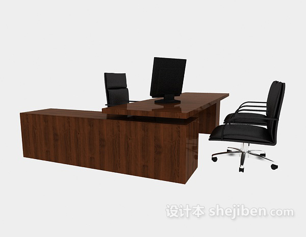 现代风格棕色简约实木办公桌3d模型下载