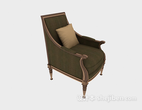 欧式棕色单人沙发3d模型下载