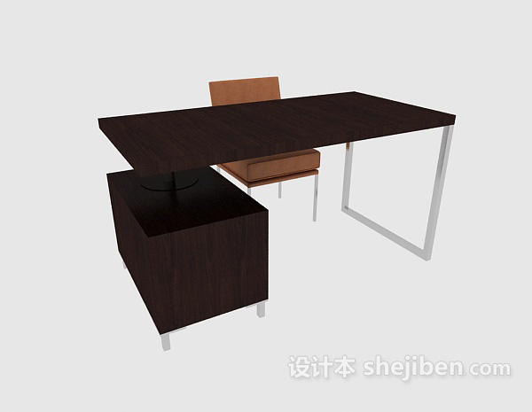 免费棕色简约办公桌3d模型下载
