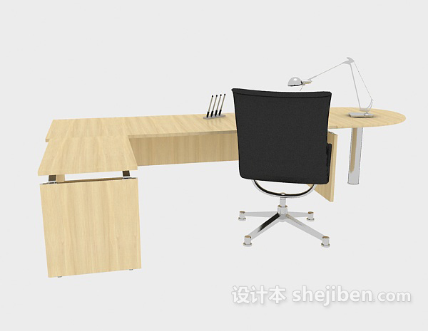 免费简约实木办公桌3d模型下载
