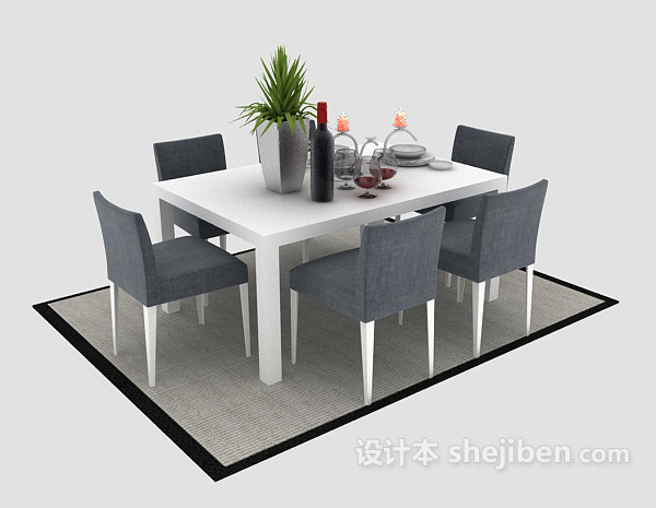 简约时尚木质餐桌3d模型下载