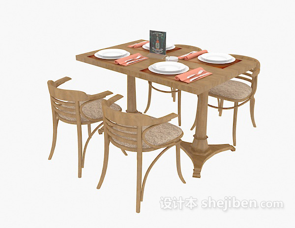 免费实木四人餐桌3d模型下载