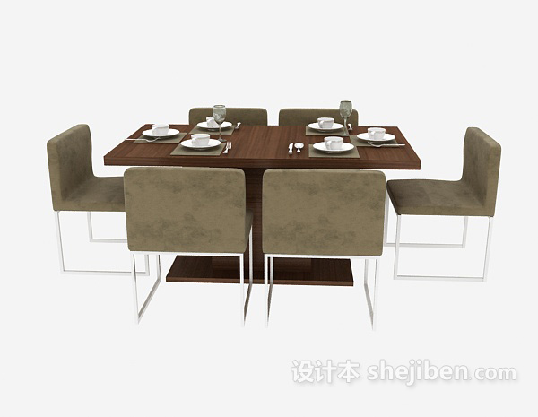 六人餐桌3d模型下载