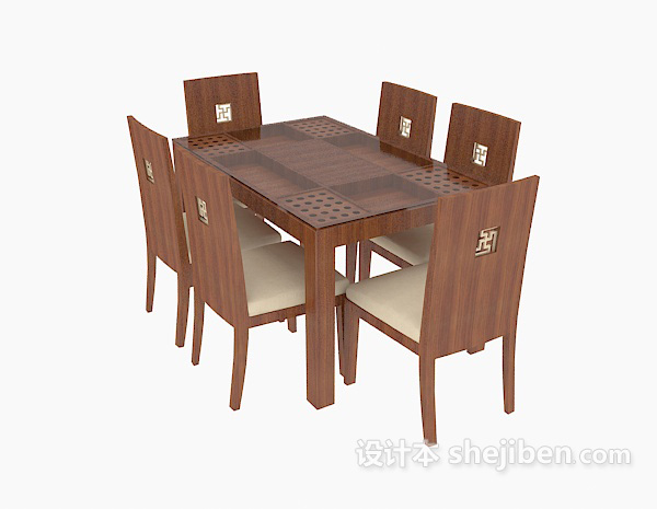 免费新中式实木桌椅3d模型下载