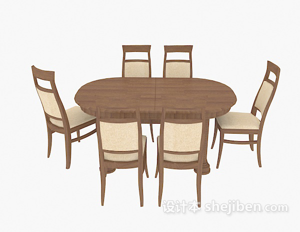 椭圆桌椅组合3d模型下载