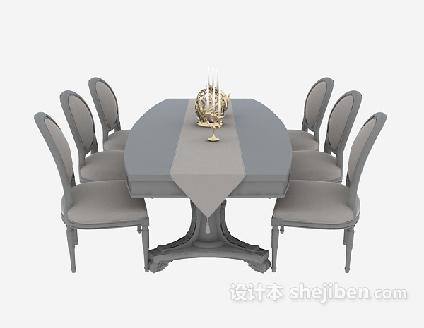 其它美式传统实木餐桌3d模型下载