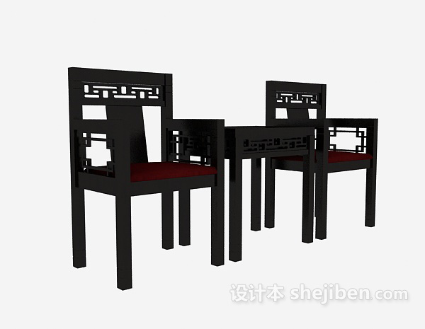 中式扶手椅3d模型下载