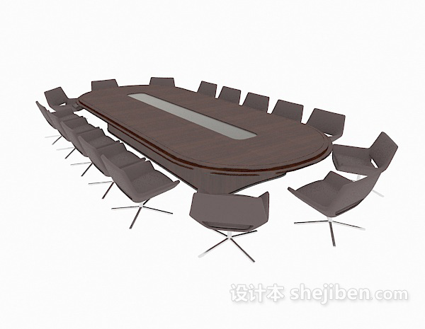 棕色木质会议桌3d模型下载